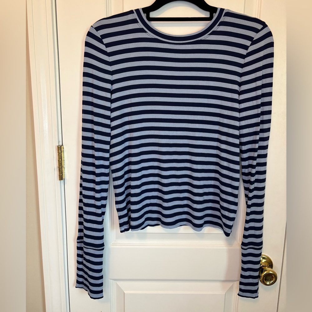 OFFLINE Aerie Striped Ribbed Top Low Back Long Sleeve Blue Size Large